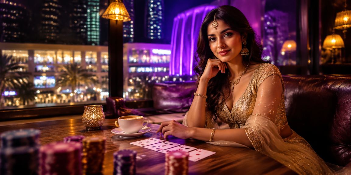 Young Indian woman playing Andar Bahar wearing traditional lehenga