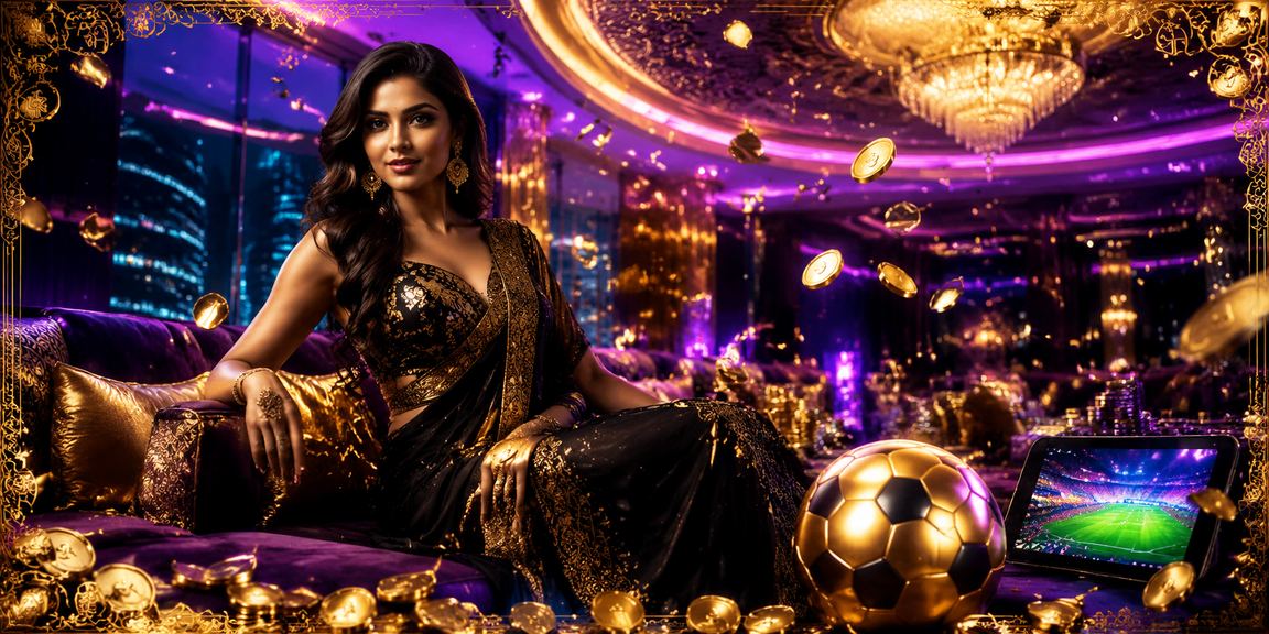 Vibrant neon-lit sports betting scene in India